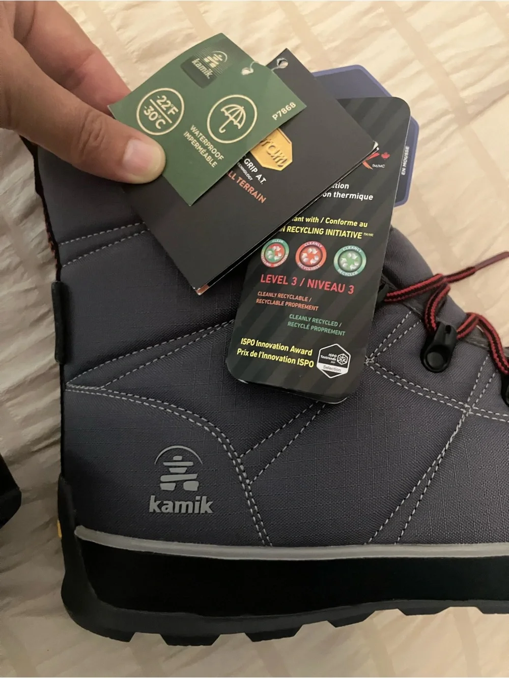 Kamik Gray Waterproof Winter Boots with Red Laces